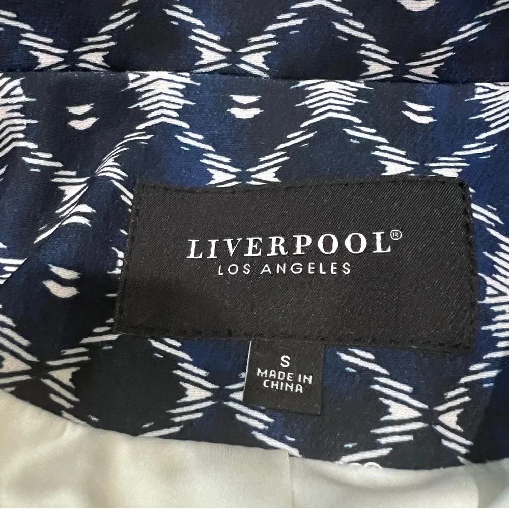 Liverpool Boyfriend Blazer Geometric Batik Button Front Jacket Blue White S NWT